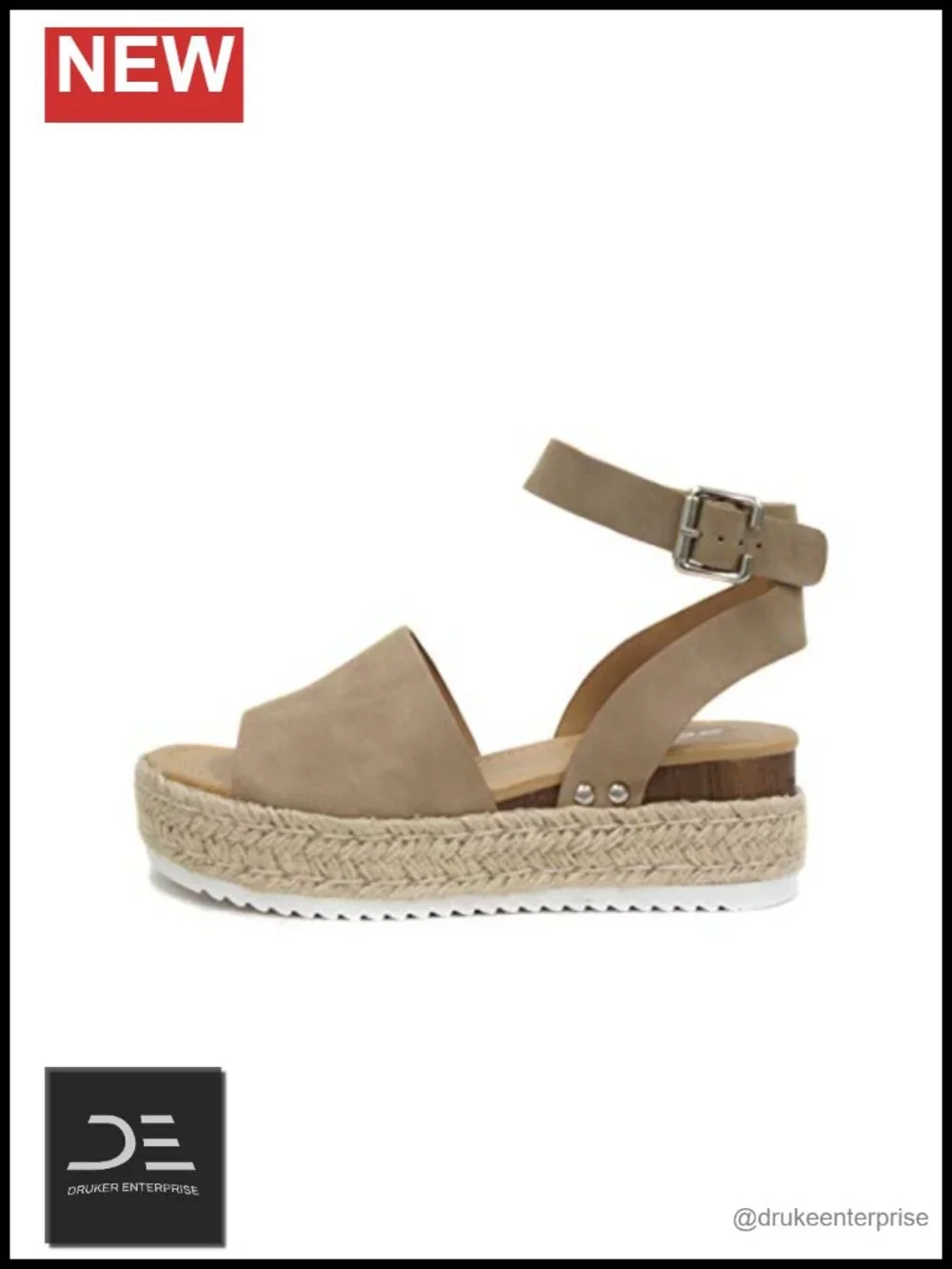 Open Toe Buckle Ankle Strap Espadrilles Flatform Wedge Casual Sandal